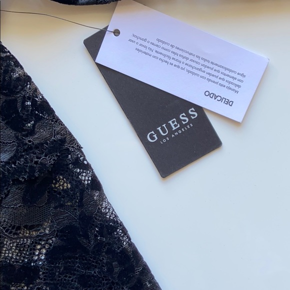 NWT Guess Black Kristy Off-The-Shoulder Lace Top - Picture 5 of 9